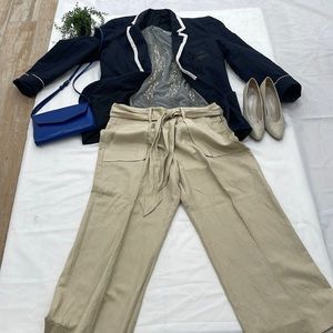 Larry Levine Women cream Lenin pant